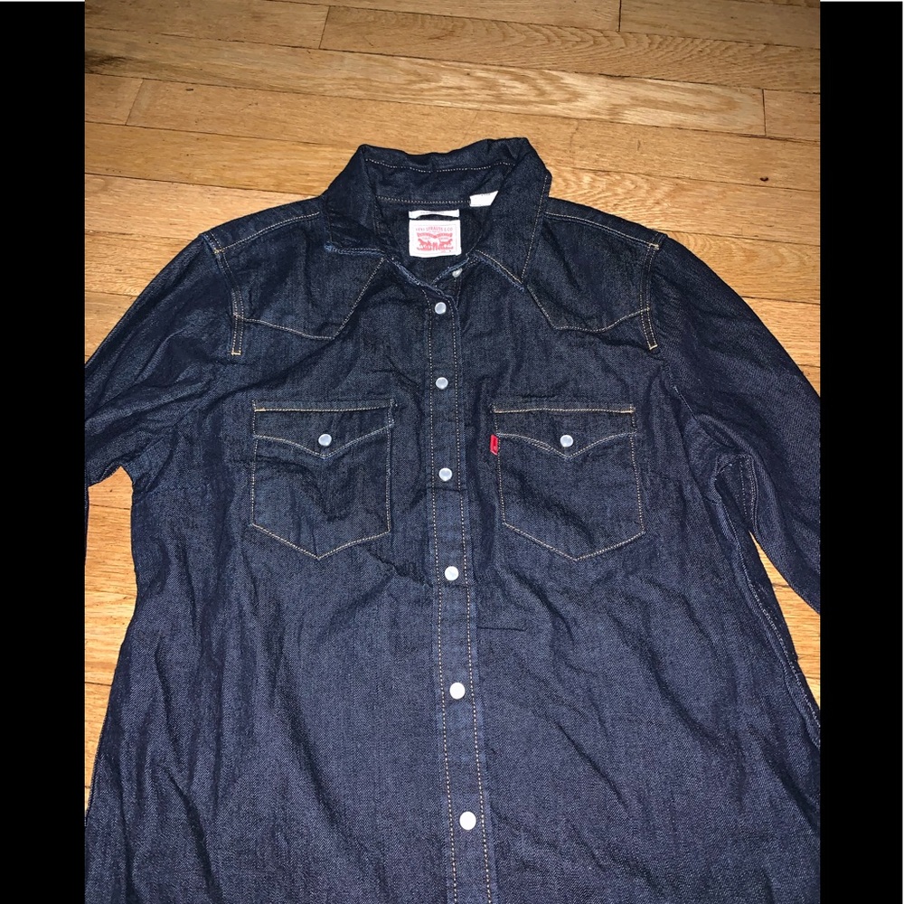 Dark wash levi jean button up